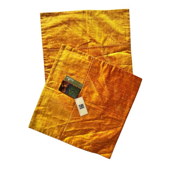 Handcrafted Shrujan Raw Silk Embroidered Cushion Covers 16"x16" Gold Pair NWT - Picture 9 of 16